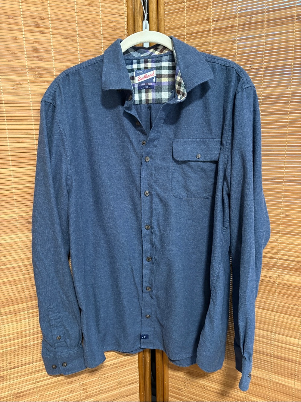 johnnie-O Navy Blue Long-Sleeve Button-Down with Plaid Collar Accent